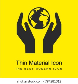 Earth between hands bright yellow material minimal icon or logo design
