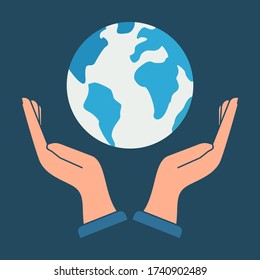 the earth between two palms. illustration of guarding the earth. the theme of earth day.
