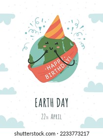 Earth Birth Day. Vector illustration of a festive Earth. 