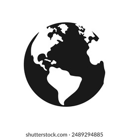 Earth black globes isolated on transparent background. Flat planet Earth icon. Vector illustration.