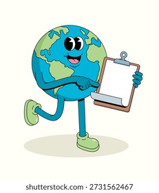 earth blank note groovy cartoon illustration