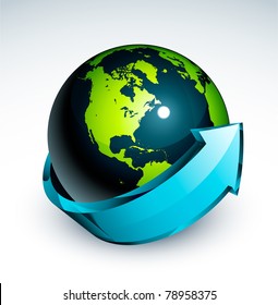 earth and blue arrow icon