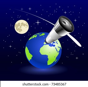 Earth blue planet in space to background