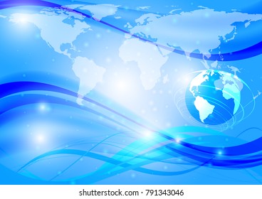 Earth, blue wave abstract vector background, technology concept 
