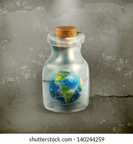 Earth in a bottle, old style vector icon
