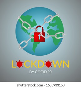 earth bound by chains and padlocked,sign of lockdown by covid-19,vector illustration poster