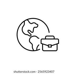 Earth and briefcase. Global business affairs, international investments. Pixel perfect vector icon