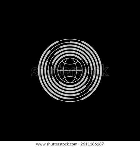 Earth and broken rings around it. Vector symbol.