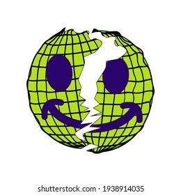 Earth Broken Smile Streetwear Design Black and Yellow Color Commercial Use