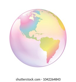 Earth bubble. The world as a fragile planet, symbol for vulnerable nature, climate, environment, mankind and other problematic global issues. Isolated vector illustration on white background.