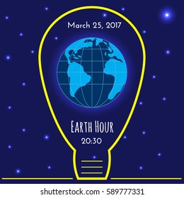Earth, bulb light, alarm clock on blue background