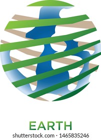 Earth business vector icon using negative space with green gradient and blue radial gradient background.
