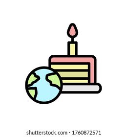 Earth, cake, candle icon. Simple color with outline vector elements of mother earth day icons for ui and ux, website or mobile application