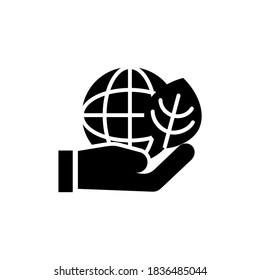 Icono de cuidado de la Tierra con globo, hoja y mano. Silueta vectorial buena para elementos naturales, eco-friendly, decoración
