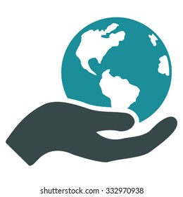 Earth Care vector icon. Style is bicolor flat symbol, soft blue colors, rounded angles, white background.