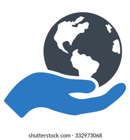 Earth Care vector icon. Style is bicolor flat symbol, smooth blue colors, rounded angles, white background.
