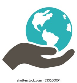 Earth Care vector icon. Style is bicolor flat symbol, grey and cyan colors, rounded angles, white background.