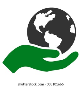 Earth Care vector icon. Style is bicolor flat symbol, green and gray colors, rounded angles, white background.