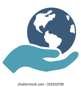 Earth Care vector icon. Style is bicolor flat symbol, cyan and blue colors, rounded angles, white background.