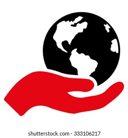 Earth Care vector icon. Style is bicolor flat symbol, intensive red and black colors, rounded angles, white background.