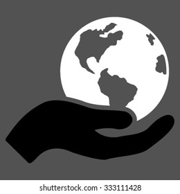 Earth Care vector icon. Style is bicolor flat symbol, black and white colors, rounded angles, gray background.