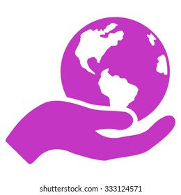 Earth Care vector icon. Style is flat symbol, violet color, rounded angles, white background.