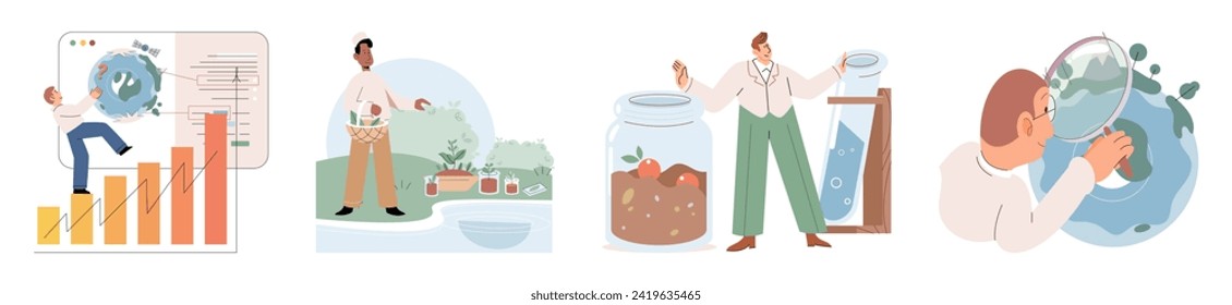 Cuidado de la Tierra. Ilustración vectorial. Apoyar la educación ambiental promueve una comprensión más profunda de nuestro planeta El cuidado de la Tierra nos recuerda la interconexión entre los seres humanos y la naturaleza Los llamados al cambio climático