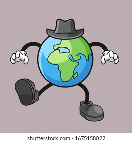 Earth cartoon character with scaring gesture