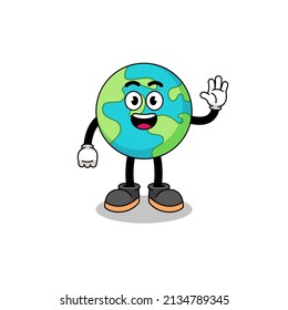 earth cartoon doing wave hand gesture , character design
