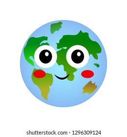 Earth with cartoon eyes icon on a white background