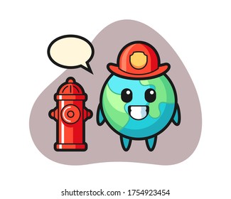 Erdkarikatur als Feuerwehrmann