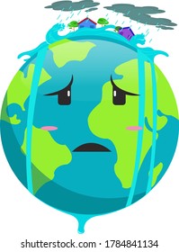 Earth cartoon with flood on it