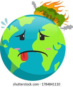 Earth cartoon with forest fire on it