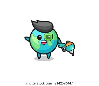 earth cartoon as future warrior mascot , cute design