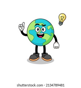 caricatura de la Tierra con una pose de idea, diseño de carácter