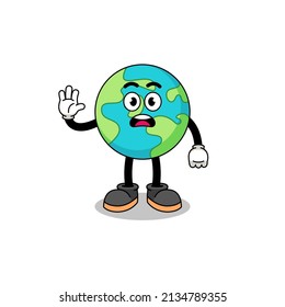 earth cartoon illustration doing stop hand , character design