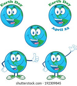 Earth Cartoon Mascot Character. Vector Collection Set 