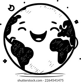Earth Cartoon | Minimalist and Simple Silhouette - Vector illustration