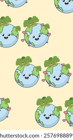 Earth cartoon pattern background. Earth doodle illustration. Earth cartoon background. Perfect for fabric, textile, wallpaper, decor, illustration, print, packaging. SSTKbackground