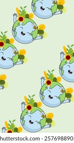 Earth cartoon pattern background. Earth doodle illustration. Earth cartoon background. Perfect for fabric, textile, wallpaper, decor, illustration, print, packaging. SSTKbackground