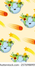 Earth cartoon pattern background. Earth doodle illustration. Earth cartoon background. Perfect for fabric, textile, wallpaper, decor, illustration, print, packaging. SSTKbackground