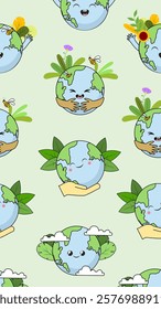 Earth cartoon pattern background. Earth doodle illustration. Earth cartoon background. Perfect for fabric, textile, wallpaper, decor, illustration, print, packaging. SSTKbackground