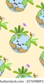 Earth cartoon pattern background. Earth doodle illustration. Earth cartoon background. Perfect for fabric, textile, wallpaper, decor, illustration, print, packaging. SSTKbackground