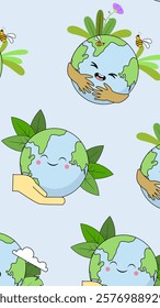 Earth cartoon pattern background. Earth doodle illustration. Earth cartoon background. Perfect for fabric, textile, wallpaper, decor, illustration, print, packaging. SSTKbackground