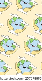 Earth cartoon pattern background. Earth doodle illustration. Earth cartoon background. Perfect for fabric, textile, wallpaper, decor, illustration, print, packaging. SSTKbackground