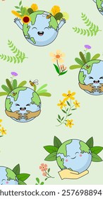 Earth cartoon pattern background. Earth doodle illustration. Earth cartoon background. Perfect for fabric, textile, wallpaper, decor, illustration, print, packaging. SSTKbackground