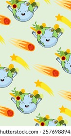 Earth cartoon pattern background. Earth doodle illustration. Earth cartoon background. Perfect for fabric, textile, wallpaper, decor, illustration, print, packaging. SSTKbackground