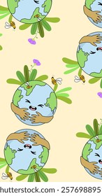 Earth cartoon pattern background. Earth doodle illustration. Earth cartoon background. Perfect for fabric, textile, wallpaper, decor, illustration, print, packaging. SSTKbackground