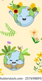 Earth cartoon pattern background. Earth doodle illustration. Earth cartoon background. Perfect for fabric, textile, wallpaper, decor, illustration, print, packaging. SSTKbackground