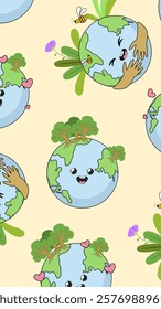Earth cartoon pattern background. Earth doodle illustration. Earth cartoon background. Perfect for fabric, textile, wallpaper, decor, illustration, print, packaging. SSTKbackground